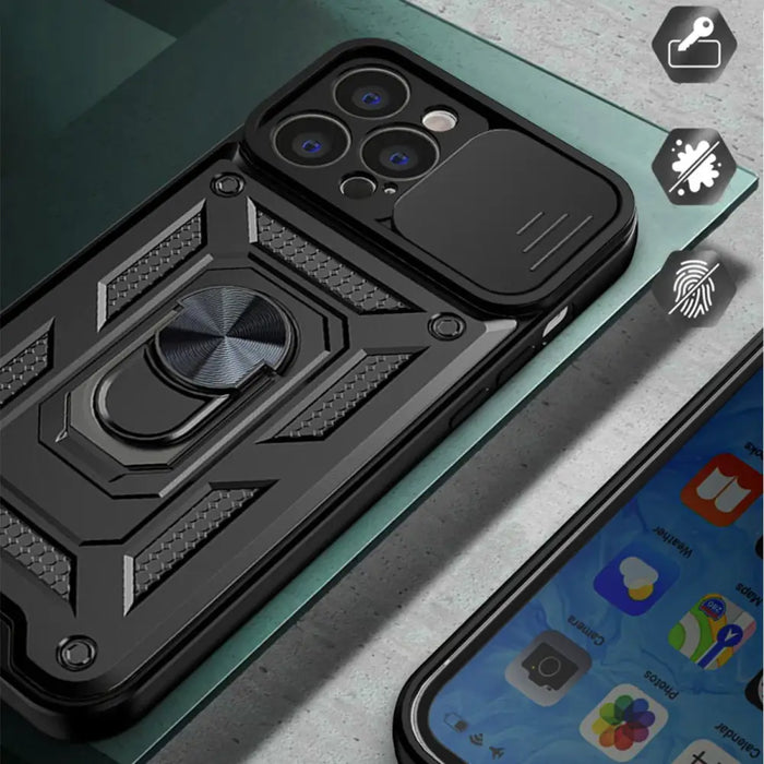 Hybrid Armor Camshield case for iPhone 14 armored case with camera cover black - Cell phone cases and covers<<<HurtelXML
