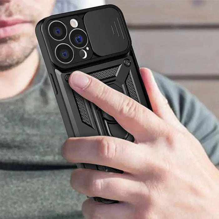 Hybrid Armor Camshield case for iPhone 14 armored case with camera cover black - Cell phone cases and covers<<<HurtelXML