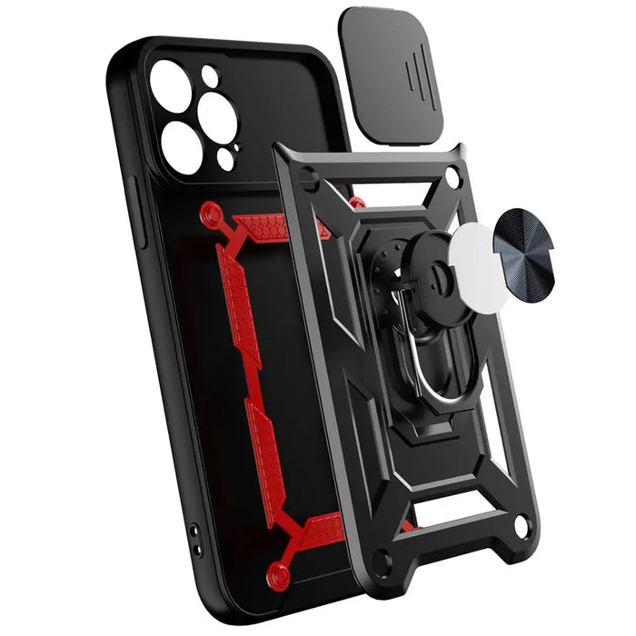 Hybrid Armor Camshield case for iPhone 14 Pro armored case with camera cover black - Cell phone cases