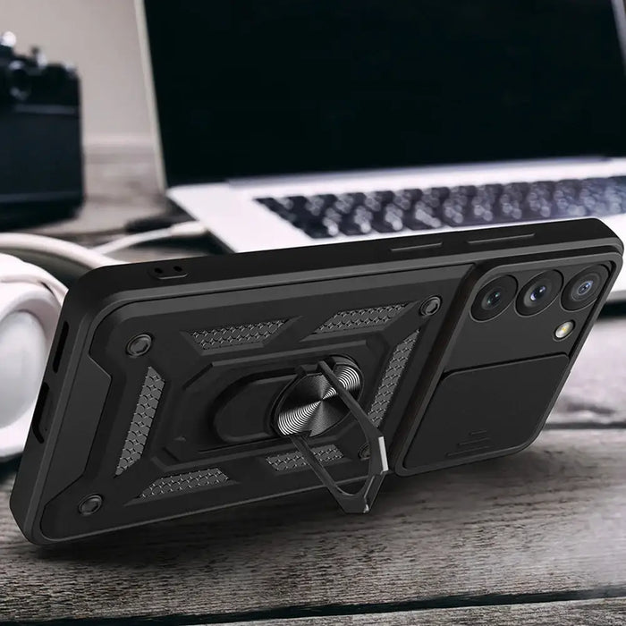 Hybrid Armor Camshield case for Samsung Galaxy A14 armored case with camera cover blue - Cell phone cases