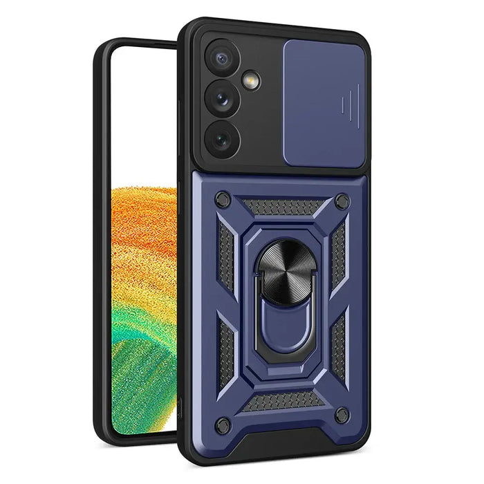 Hybrid Armor Camshield case for Samsung Galaxy A14 armored case with camera cover blue - Cell phone cases