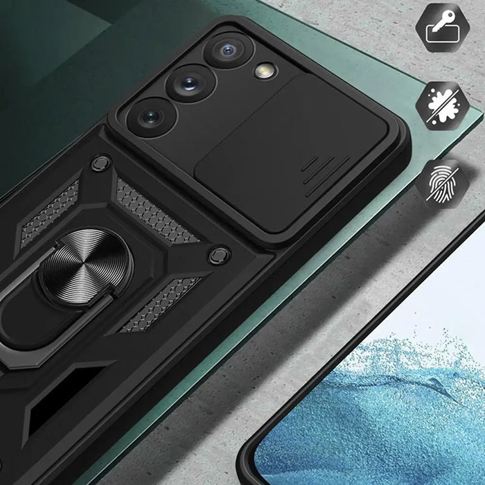 Hybrid Armor Camshield case for Samsung Galaxy S23+ armored cover with camera cover black - Cell phone cases