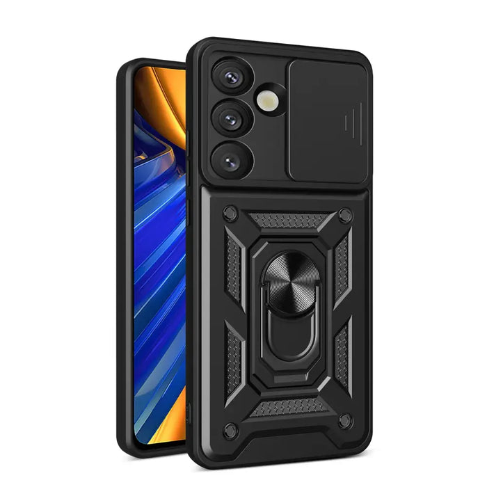 Hybrid Armor Camshield Case with Stand and Camera Cover for Oppo F29 Pro 5G - Black - Cell phone cases
