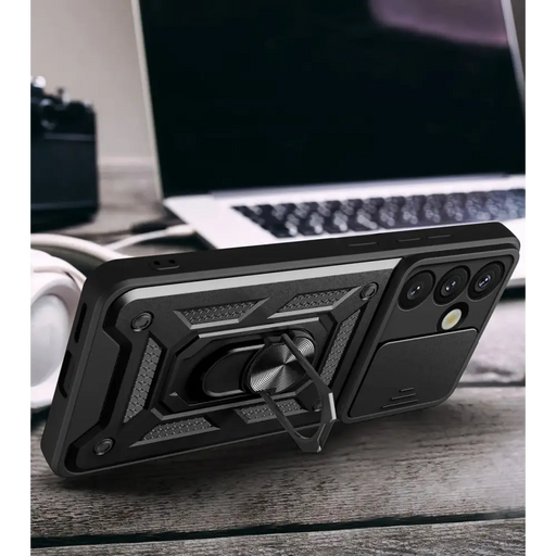 Hybrid Armor Camshield Case with Stand and Camera Cover for Oppo F29 Pro 5G - Black - Cell phone cases