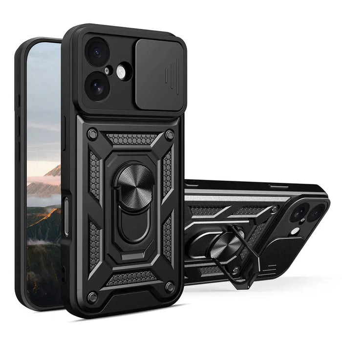 Hybrid Armor Camshield iPhone 17 Case with Stand and Camera Cover - Black - Cell phone cases and covers<<<HurtelXML