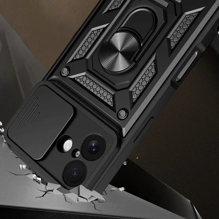 Hybrid Armor Camshield iPhone 17 Case with Stand and Camera Cover - Black - Cell phone cases and covers<<<HurtelXML