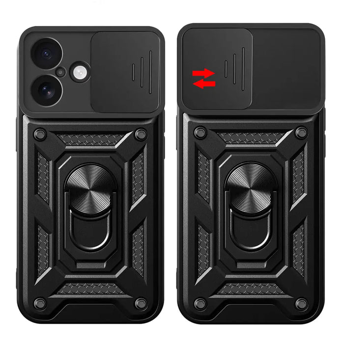 Hybrid Armor Camshield iPhone 17 Case with Stand and Camera Cover - Black - Cell phone cases and covers<<<HurtelXML
