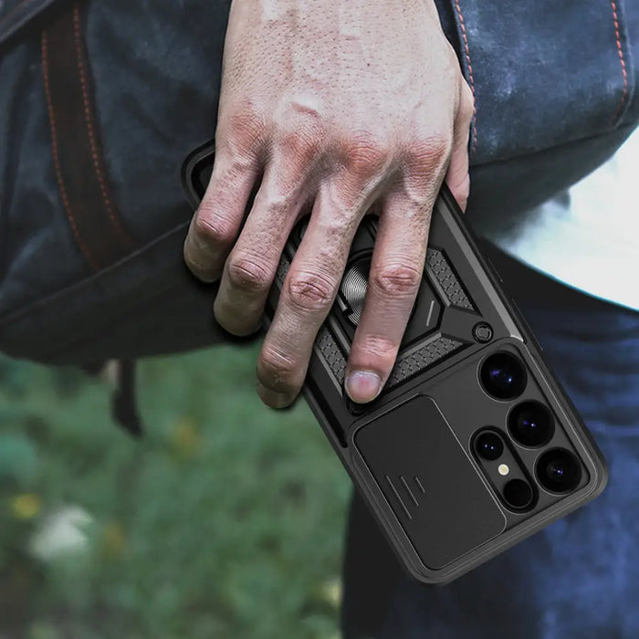 Hybrid Armor Camshield with Camera Cover and Metal Ring for Samsung Galaxy S25 Ultra - Black - Cell phone cases