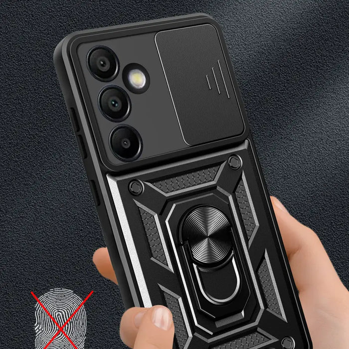 Hybrid Armor Camshield with Camera Cover and Metal Ring for Samsung Galaxy S24 FE - Black - Cell phone cases
