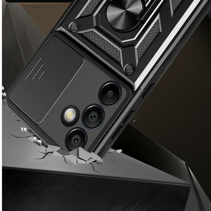 Hybrid Armor Camshield with Stand and Camera Cover for Samsung Galaxy A36 - Black - Cell phone cases