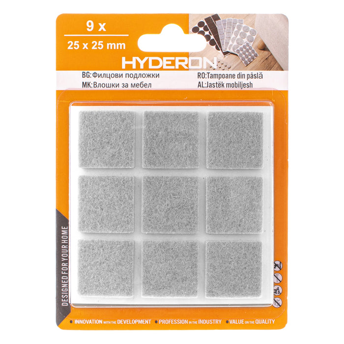SQUARE FELT PAD IN BLISTER 9PCS. HYDERON PFS-25B