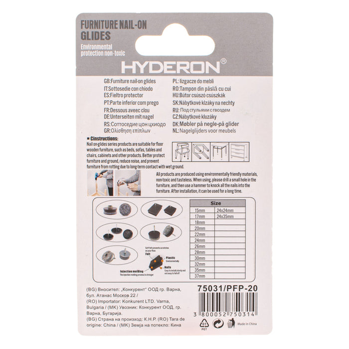 FELT PAD WITH NAIL IN BLISTER 8PCS. HYDERON PFP-20