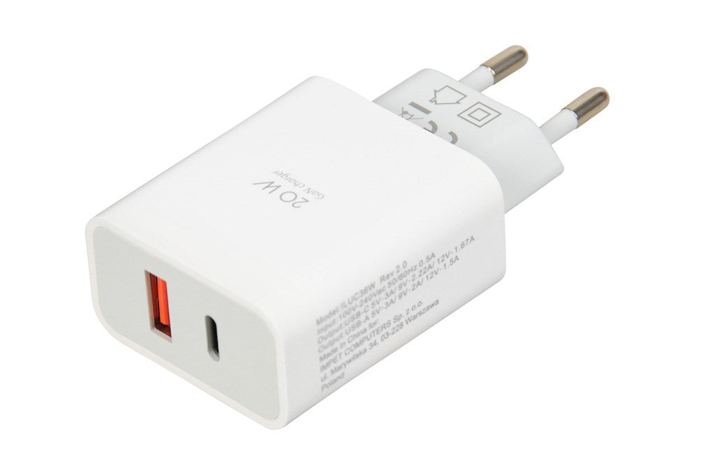 Wall charger iBOX C-36 GaN PD20W, white