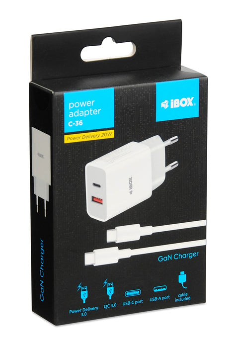 Wall charger iBOX C-36 GaN PD20W, white