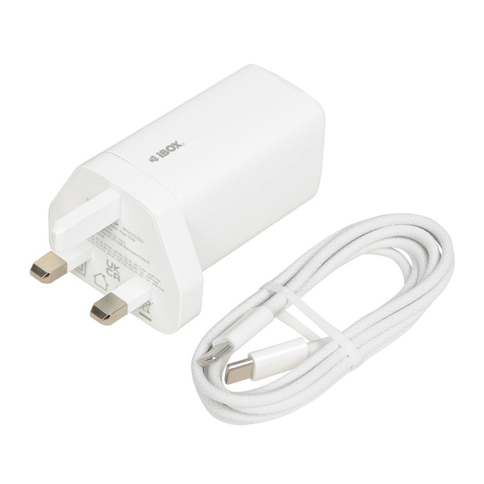 iBOX C-65 White, GaN 65W universal charger UK plug