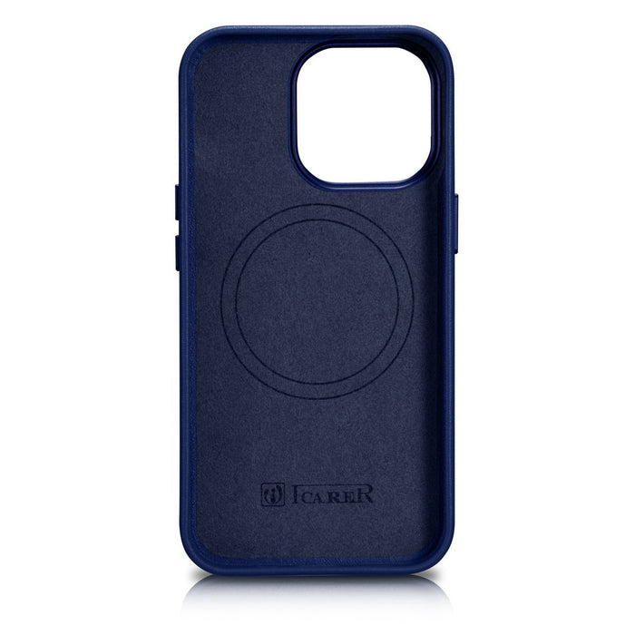 iCarer Case Leather Cover Genuine Leather Case for iPhone 14 Pro Max blue (WMI14220708-BU) (MagSafe compatible) - Cell
