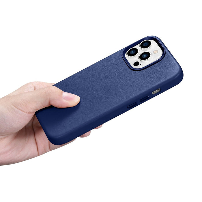 iCarer Case Leather Cover Genuine Leather Case for iPhone 14 Pro Max blue (WMI14220708-BU) (MagSafe compatible) - Cell