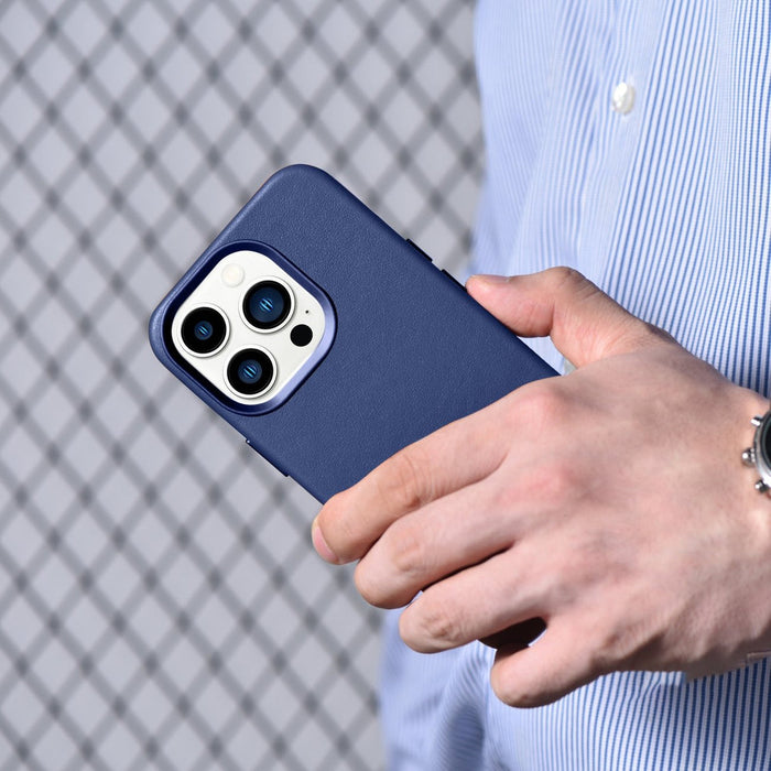 iCarer Case Leather Cover Genuine Leather Case for iPhone 14 Pro Max blue (WMI14220708-BU) (MagSafe compatible) - Cell