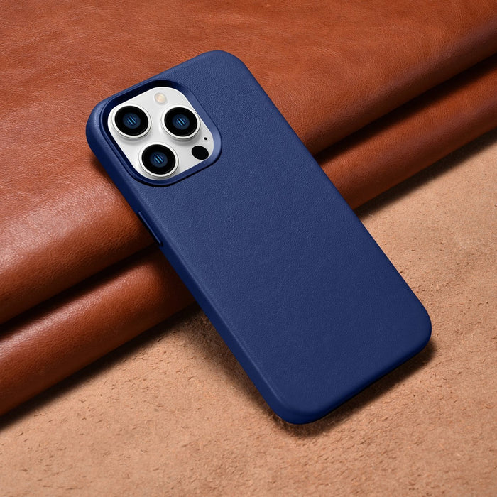 iCarer Case Leather Cover Genuine Leather Case for iPhone 14 Pro Max blue (WMI14220708-BU) (MagSafe compatible) - Cell