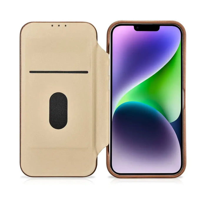 iCarer CE Premium Leather Folio Case iPhone 14 magnetic flip case MagSafe brown (WMI14220713-BN) - Cell phone cases