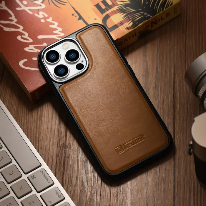 iCarer Leather Oil Wax case for iPhone 14 Pro Max leather cover brown (WMI14220720-TN) - Cell phone cases