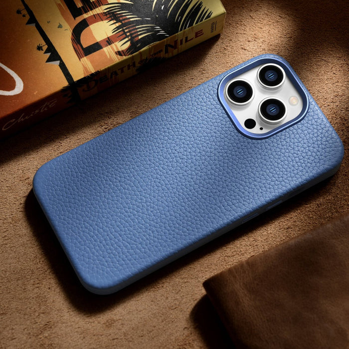 iCarer Litchi Premium Leather Case iPhone 14 Pro Magnetic Leather Case with MagSafe Light Blue (WMI14220710-LB) - Cell