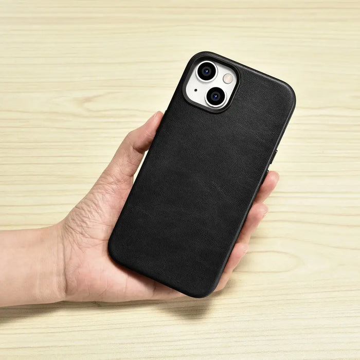 iCarer Oil Wax Premium Leather Case iPhone 14 Magnetic Leather Case with MagSafe Black (WMI14220701-BK) - Cell phone