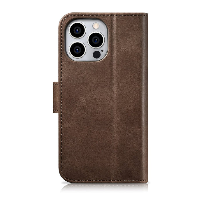 iCarer Oil Wax Wallet Case 2in1 Cover iPhone 14 Pro Anti-RFID Leather Flip Case Brown (WMI14220722-BN) - Cell phone