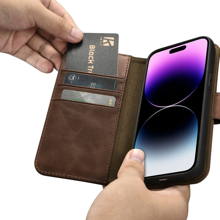 iCarer Oil Wax Wallet Case 2in1 Cover iPhone 14 Pro Anti-RFID Leather Flip Case Brown (WMI14220722-BN) - Cell phone