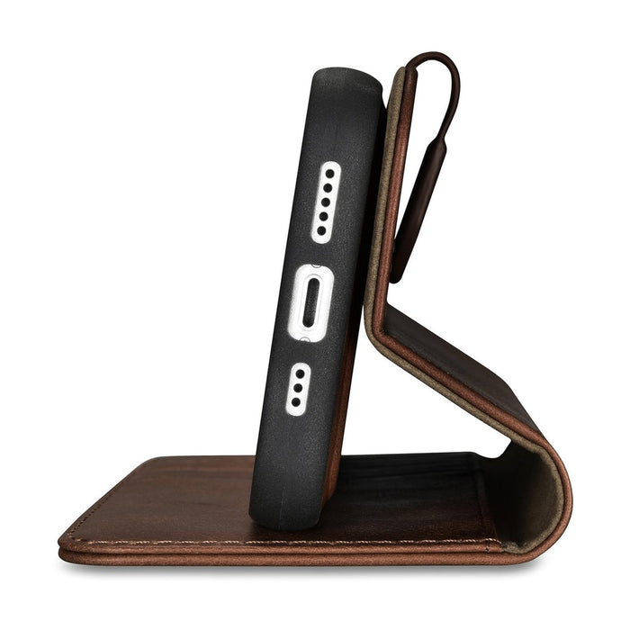 iCarer Oil Wax Wallet Case 2in1 Cover iPhone 14 Pro Anti-RFID Leather Flip Case Brown (WMI14220722-BN) - Cell phone