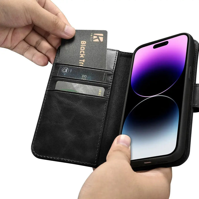 iCarer Oil Wax Wallet Case 2in1 Cover iPhone 14 Pro Leather Flip Cover Anti-RFID black (WMI14220722-BK) - Cell phone