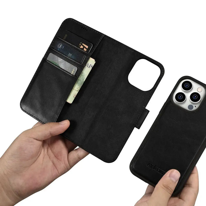 iCarer Oil Wax Wallet Case 2in1 Cover iPhone 14 Pro Leather Flip Cover Anti-RFID black (WMI14220722-BK) - Cell phone