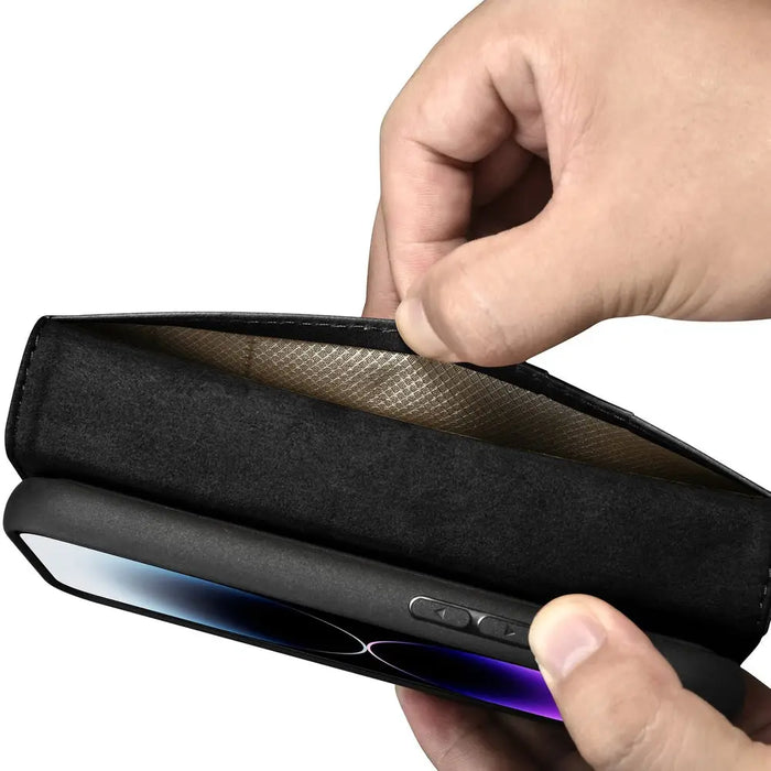 iCarer Oil Wax Wallet Case 2in1 Cover iPhone 14 Pro Leather Flip Cover Anti-RFID black (WMI14220722-BK) - Cell phone