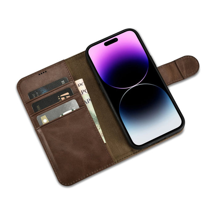 iCarer Oil Wax Wallet Case 2in1 Cover iPhone 14 Pro Max Leather Flip Cover Anti-RFID brown (WMI14220724-BN) - Cell