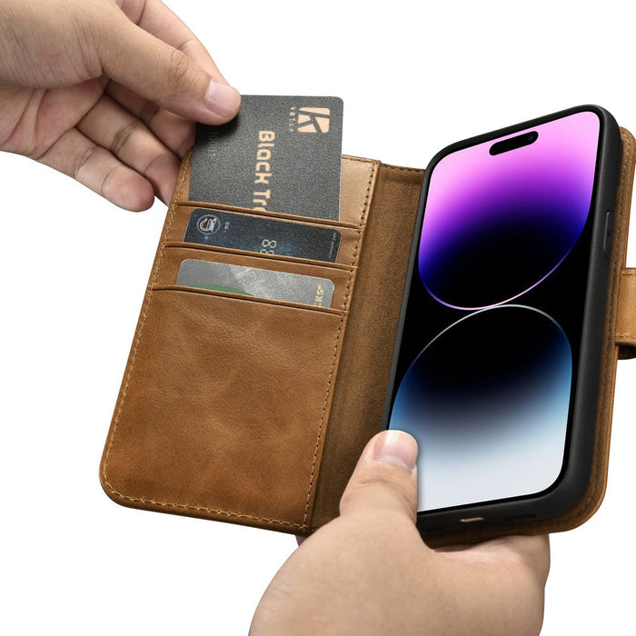 iCarer Oil Wax Wallet Case 2in1 Cover iPhone 14 Pro Max Leather Flip Cover Anti-RFID brown (WMI14220724-TN) - Cell