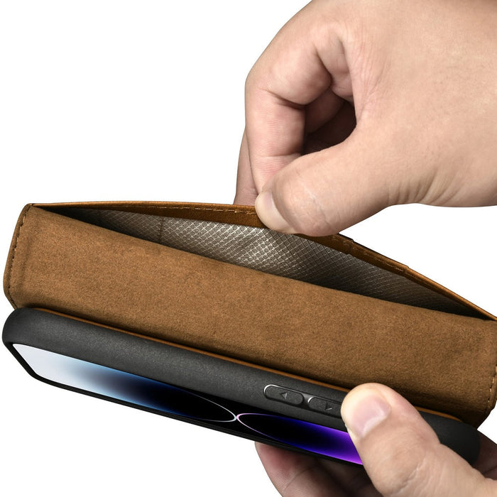iCarer Oil Wax Wallet Case 2in1 Cover iPhone 14 Pro Max Leather Flip Cover Anti-RFID brown (WMI14220724-TN) - Cell