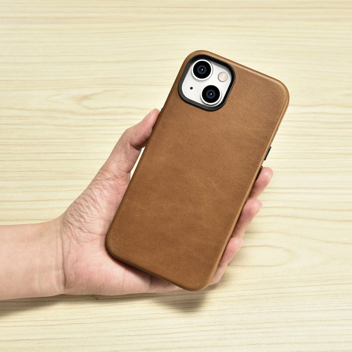 iCarer Oil Wax Premium Leather Case iPhone 14 Plus Magnetic Leather Case with MagSafe Brown (WMI14220703-TN)