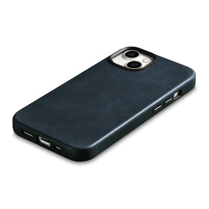 iCarer Oil Wax Premium Leather Case iPhone 14 Plus Magnetic Leather Case with MagSafe Dark Blue (WMI14220703-BU)