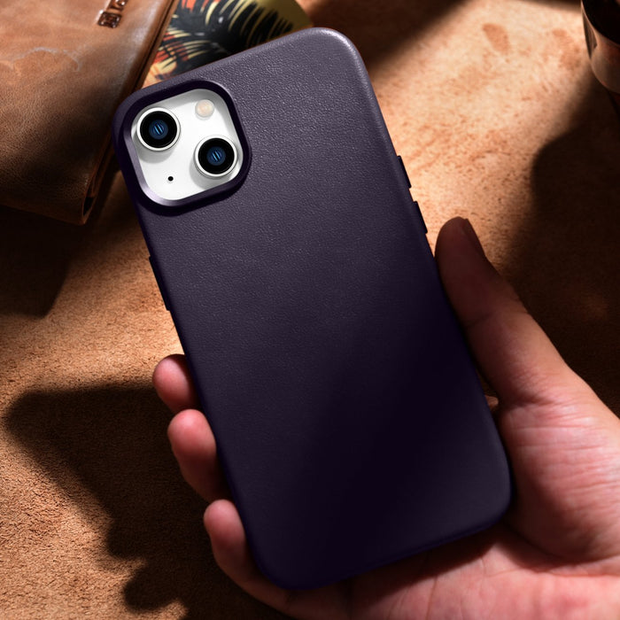 iCarer Case Leather Cover Case for iPhone 14 Dark Purple (WMI14220705-DP) (MagSafe Compatible)