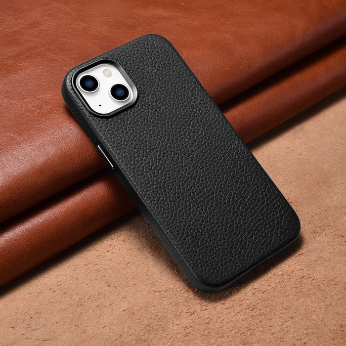 iCarer Litchi Premium Leather Case iPhone 14 Plus Magnetic Leather Case with MagSafe Black (WMI14220711-BK)