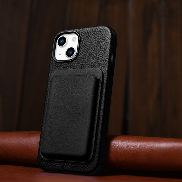 iCarer Litchi Premium Leather Case iPhone 14 Plus Magnetic Leather Case with MagSafe Black (WMI14220711-BK)