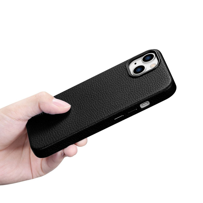 iCarer Litchi Premium Leather Case iPhone 14 Plus Magnetic Leather Case with MagSafe Black (WMI14220711-BK)