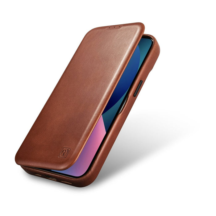 iCarer CE Oil Wax Premium Leather Folio Case iPhone 14 Plus magnetic flip case MagSafe brown (AKI14220707-BN)