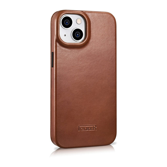 iCarer CE Oil Wax Premium Leather Folio Case iPhone 14 Plus magnetic flip case MagSafe brown (AKI14220707-BN)