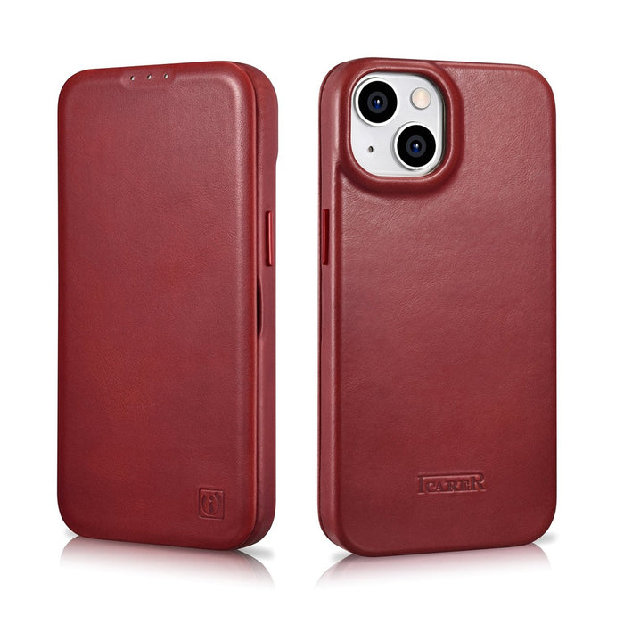 iCarer CE Oil Wax Premium Leather Folio Case iPhone 14 Plus Magnetic Flip Leather Folio Case MagSafe Red (AKI14220707-RD)