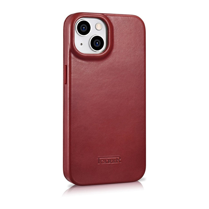 iCarer CE Oil Wax Premium Leather Folio Case iPhone 14 Plus Magnetic Flip Leather Folio Case MagSafe Red (AKI14220707-RD)