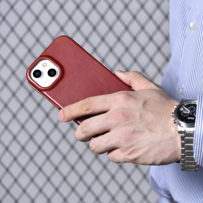 iCarer CE Oil Wax Premium Leather Folio Case iPhone 14 Plus Magnetic Flip Leather Folio Case MagSafe Red (AKI14220707-RD)