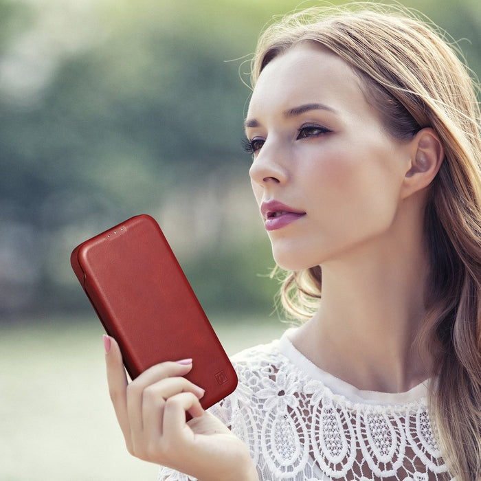 iCarer CE Oil Wax Premium Leather Folio Case iPhone 14 Plus Magnetic Flip Leather Folio Case MagSafe Red (AKI14220707-RD)