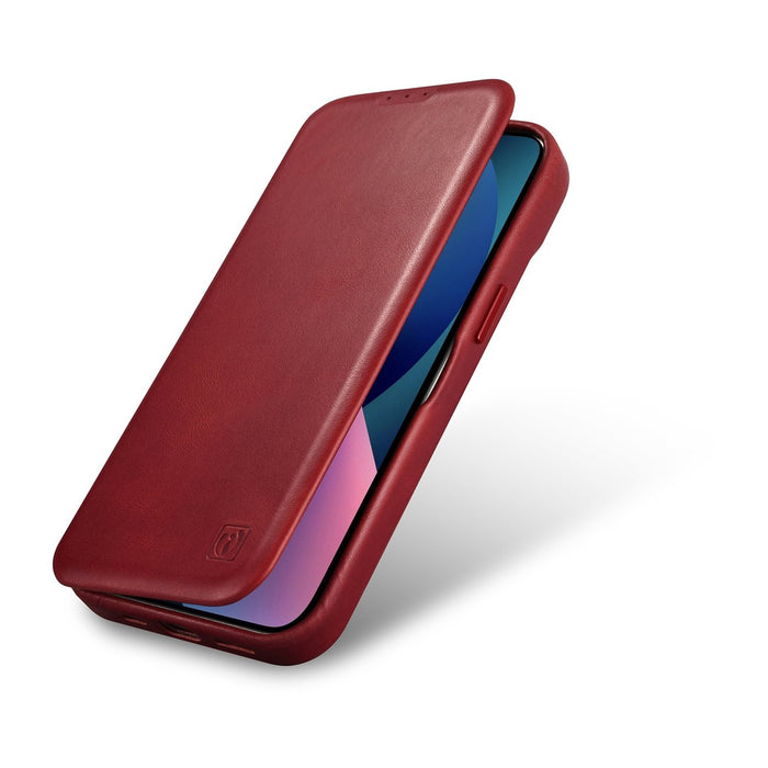 iCarer CE Oil Wax Premium Leather Folio Case iPhone 14 Plus Magnetic Flip Leather Folio Case MagSafe Red (AKI14220707-RD)