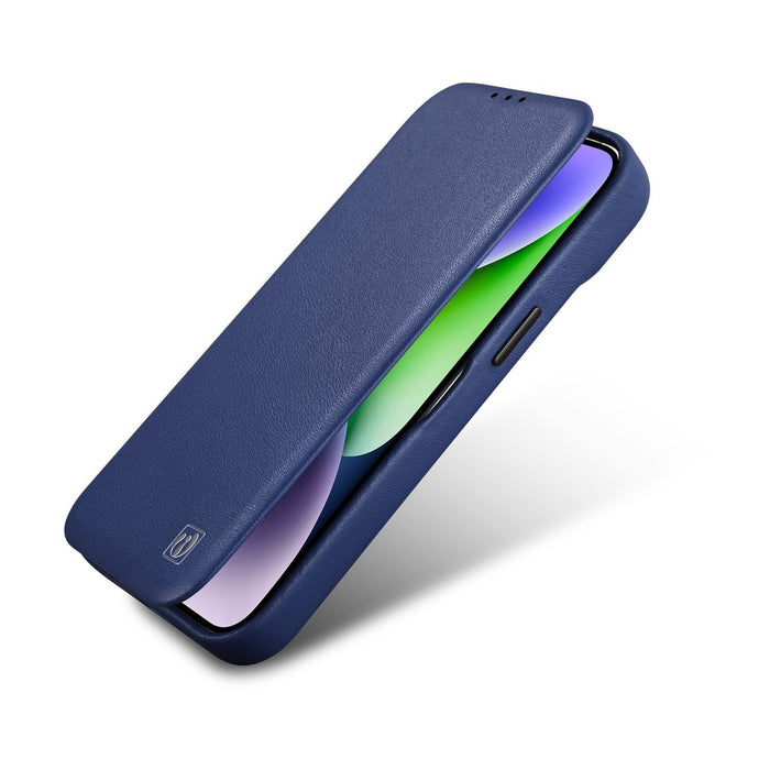 iCarer CE Premium Leather Folio Case iPhone 14 Pro Magnetic Flip Leather Folio Case MagSafe Blue (WMI14220714-BU)